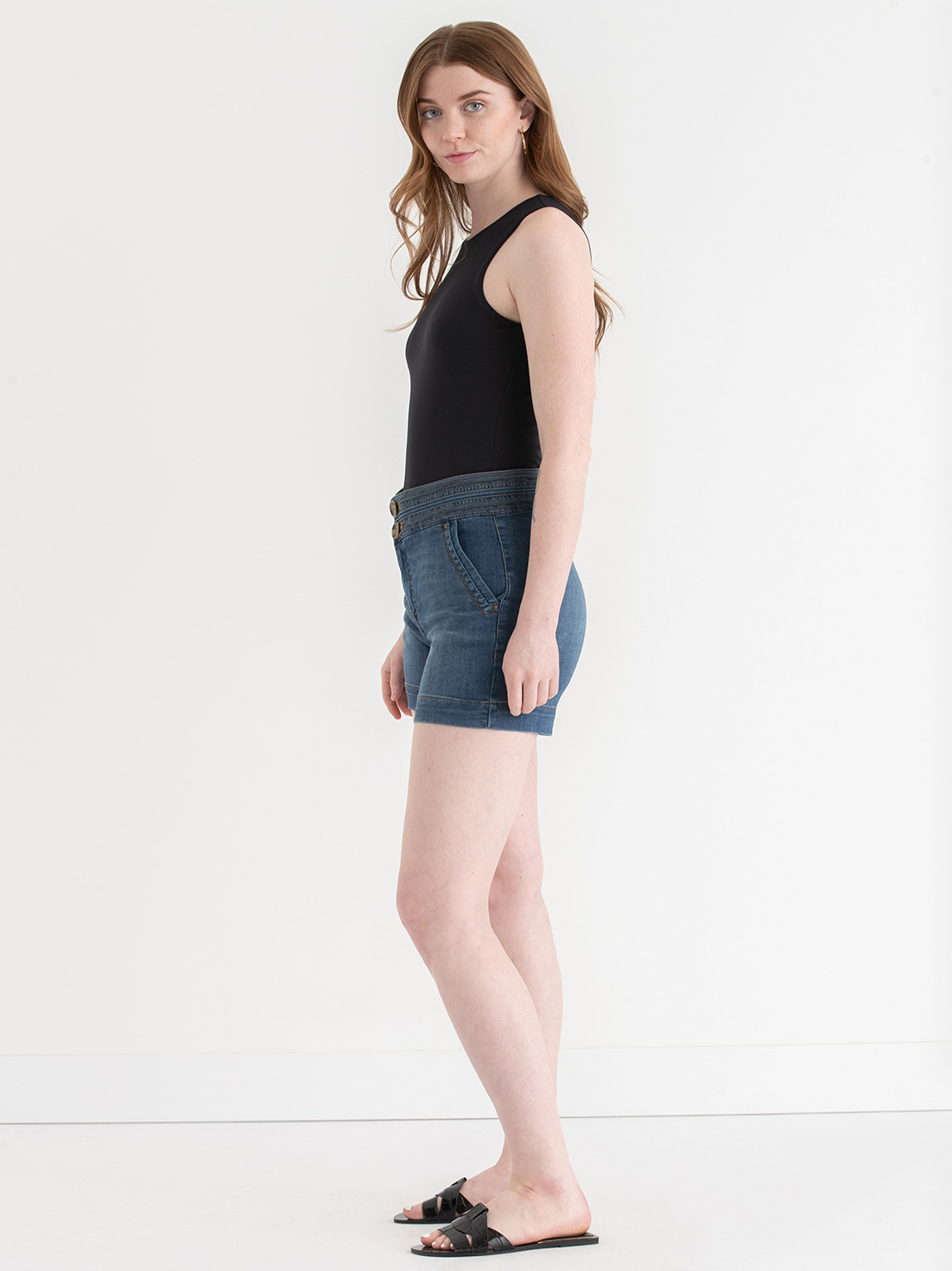 Stitch Waistband Denim Shorts