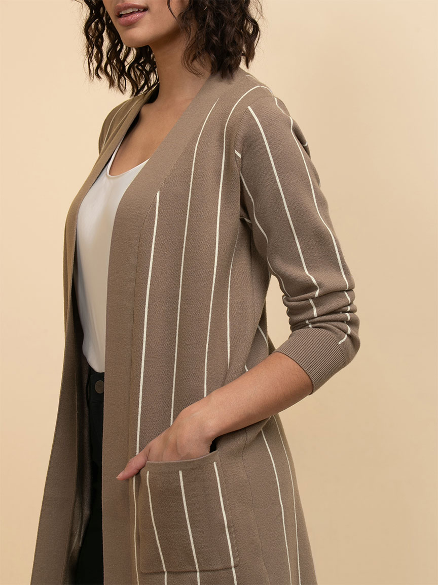 Open Pinstriped Cardigan