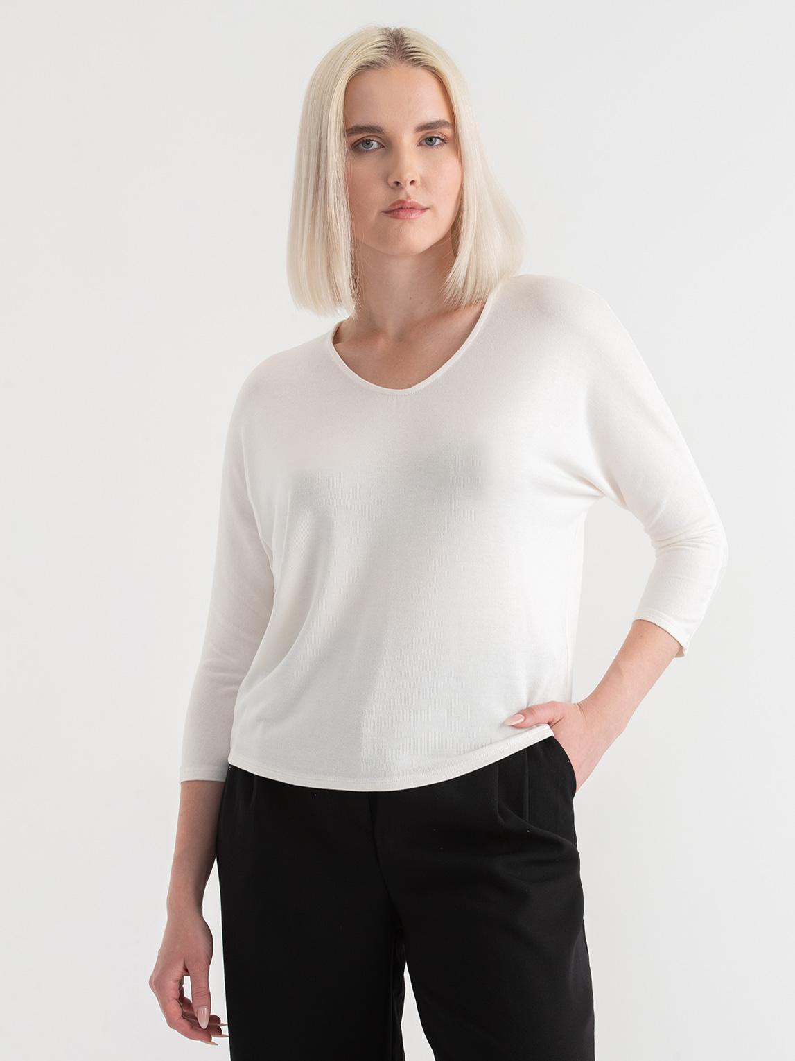 Easy V-Neck Hacci Knit Top