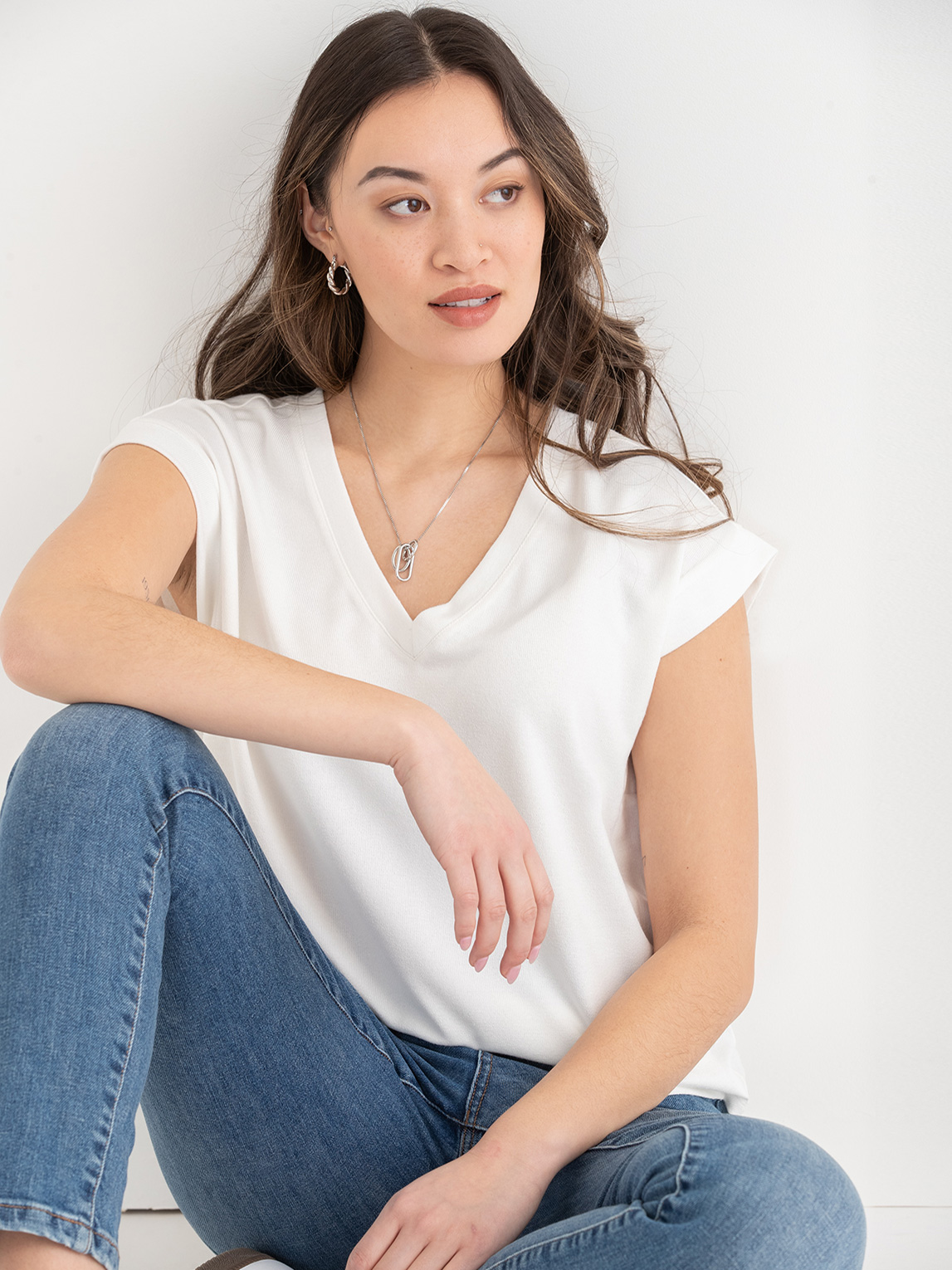 Eco-Friendly Knit V-Neck Hacci Top