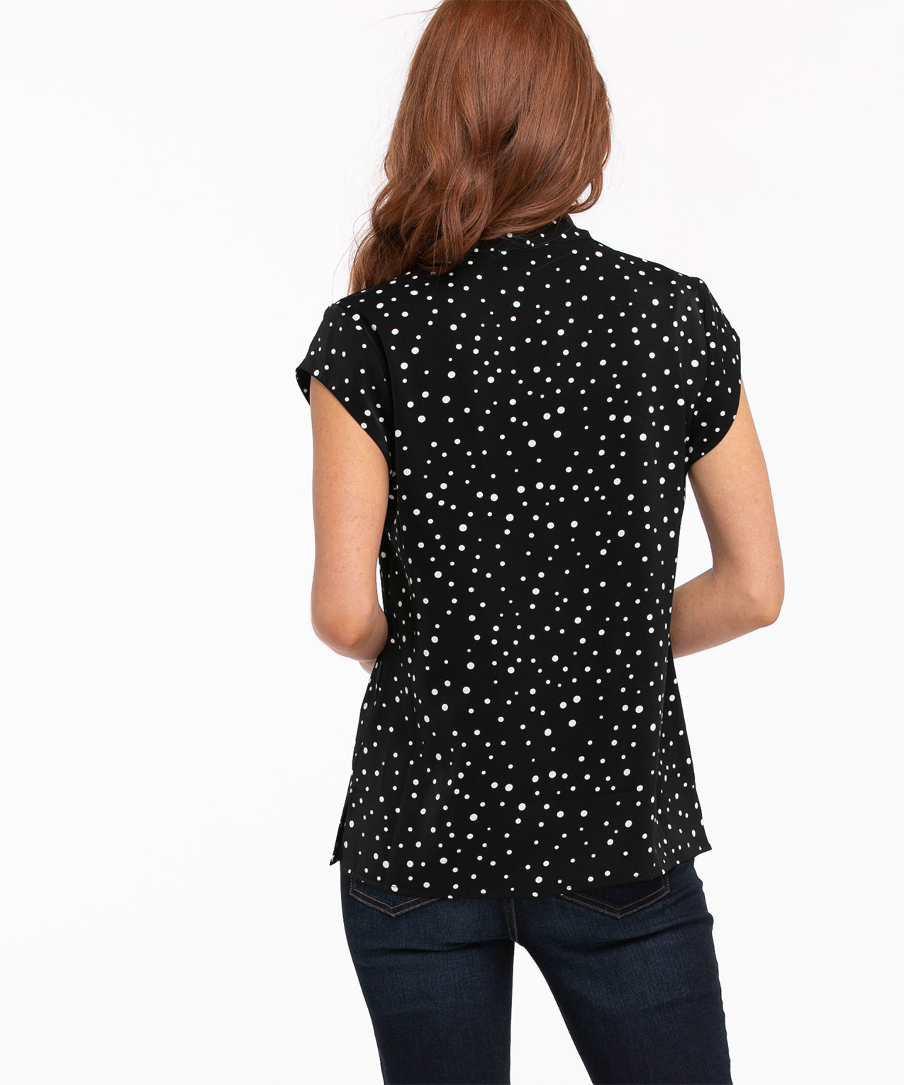 Cap Sleeve Tie Neck Blouse