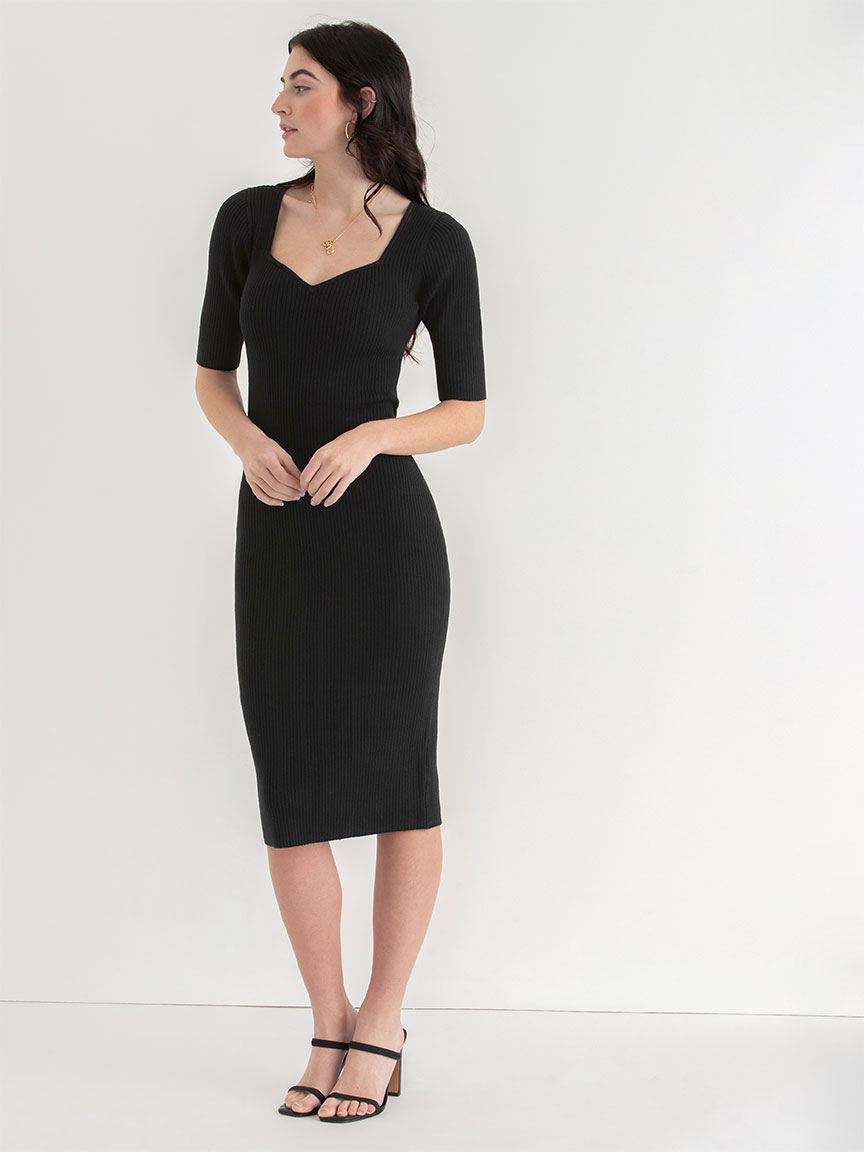 Rib Knit Dress with Sweetheart Neck