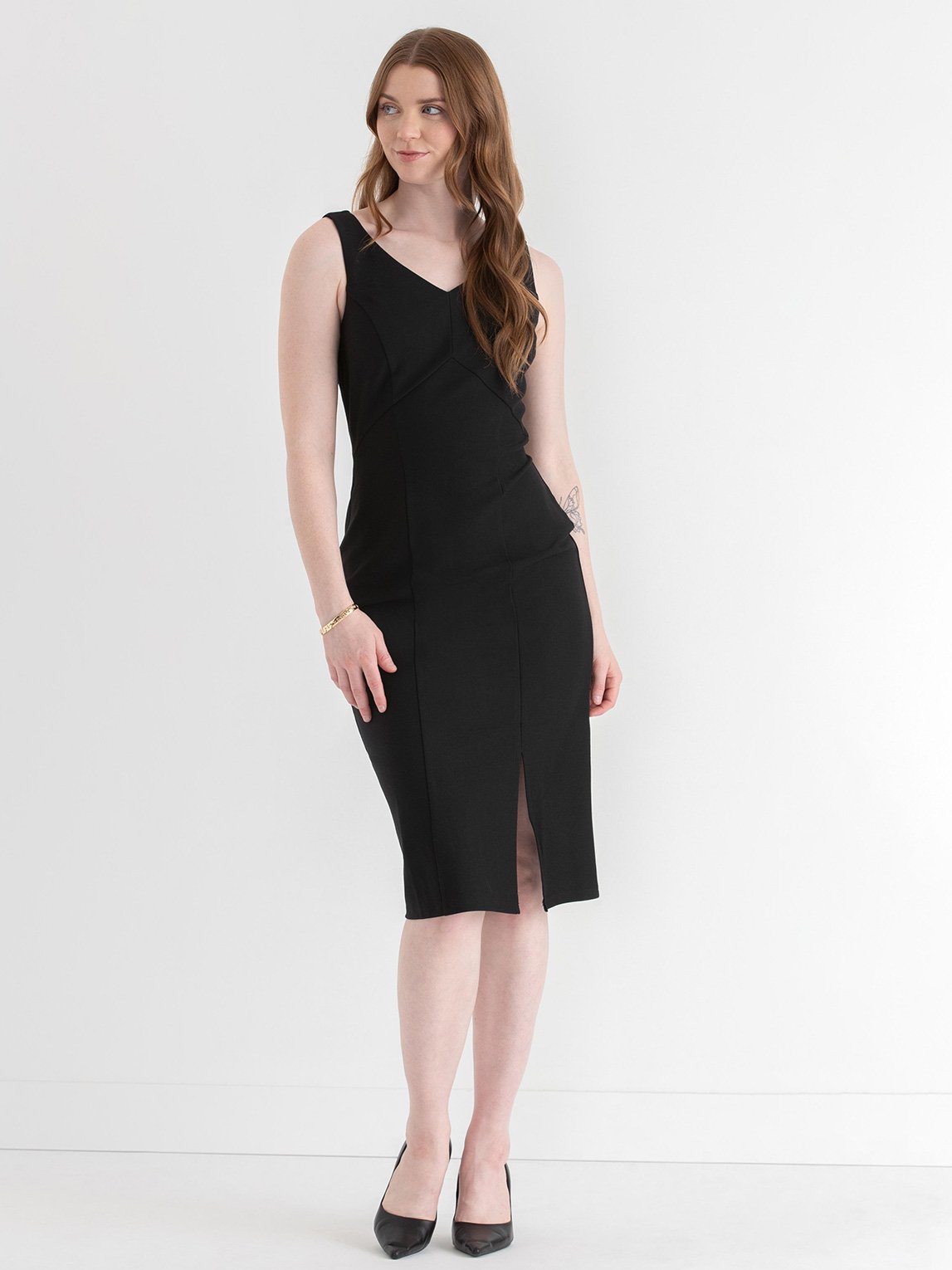 Virgo Sleeveless V-Neck Dress Luxe Ponte