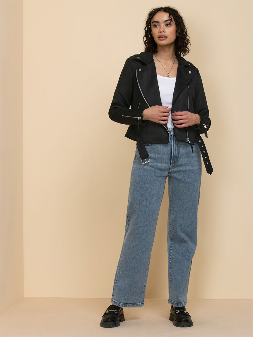 Faux Suede Motorcycle Jacket