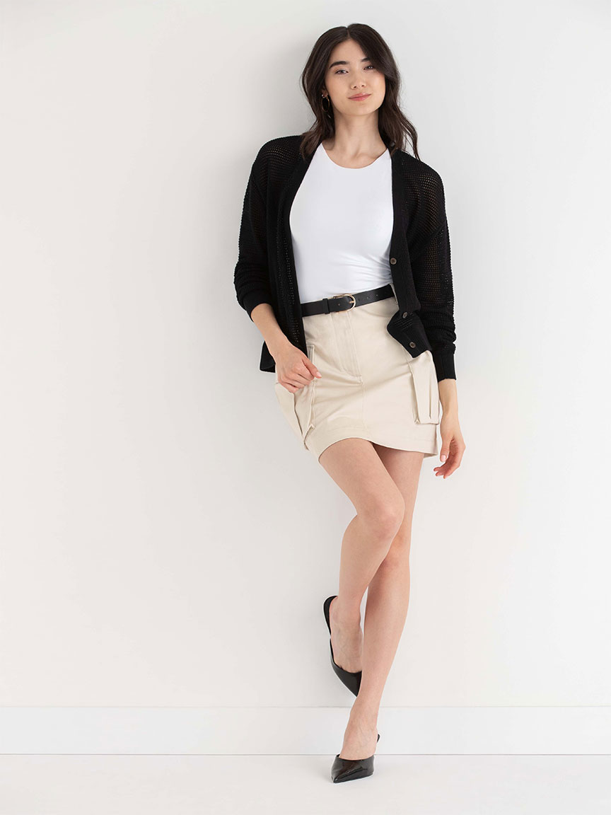 Open-Stitch Button-Front Cardigan