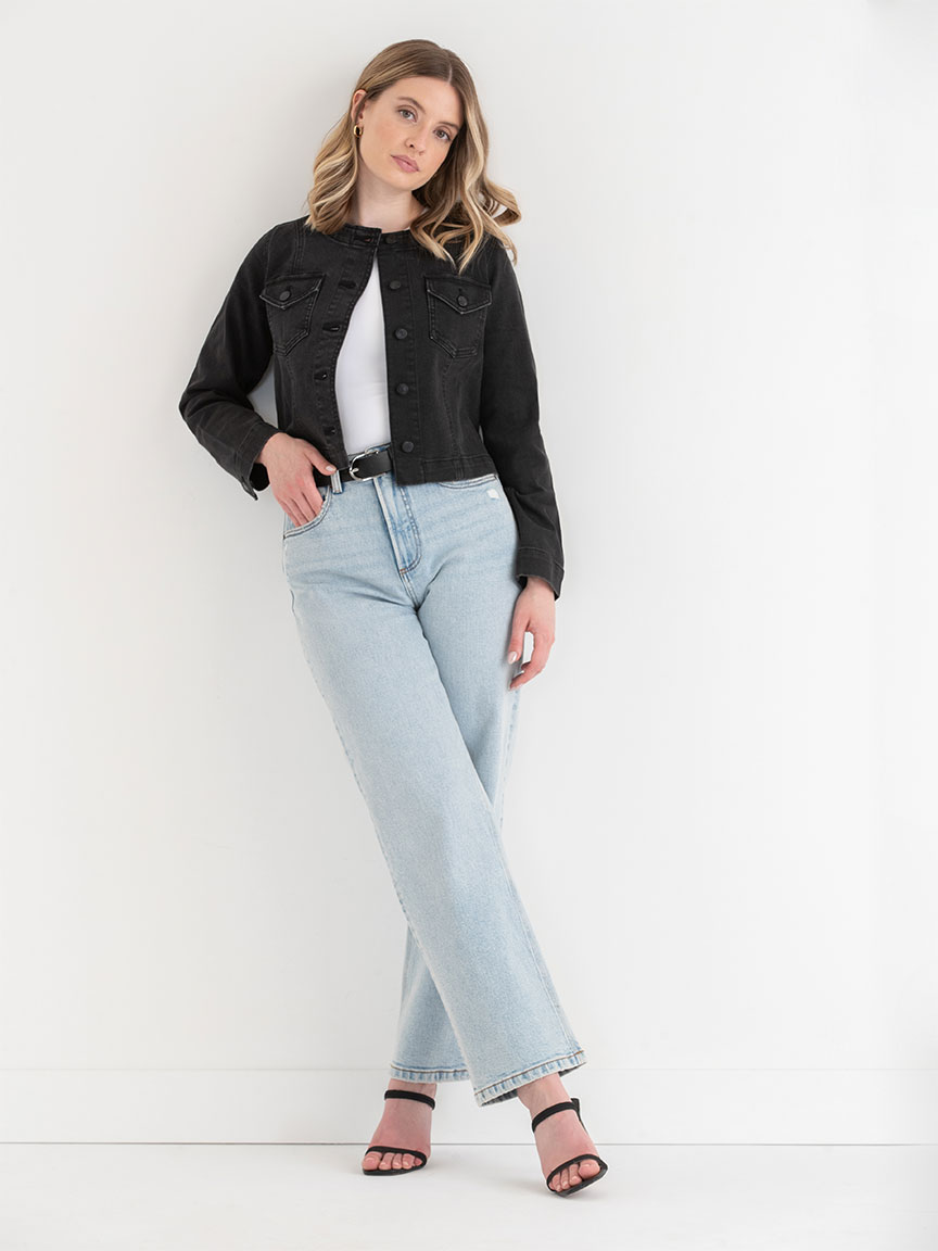 Collarless Denim Jacket