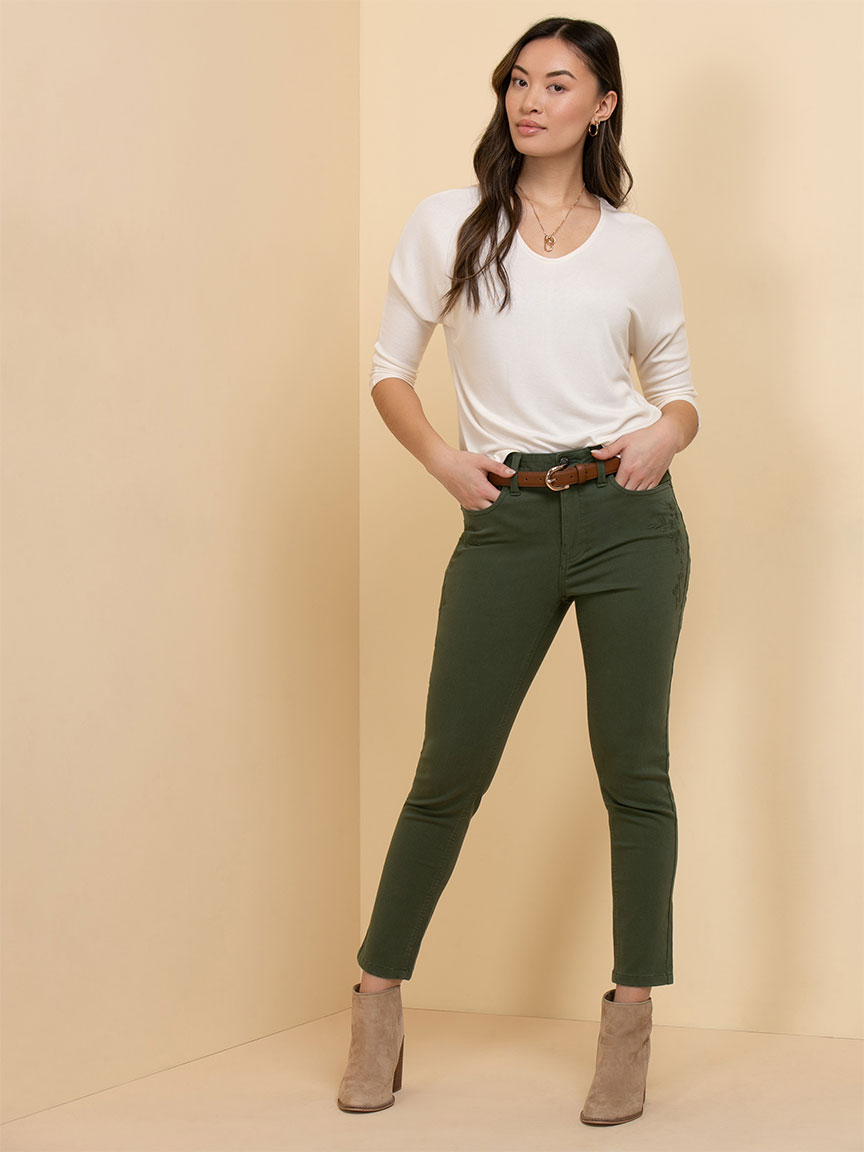 Embroidered Skylar Skinny Ankle Pant