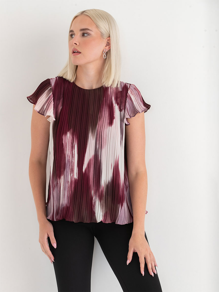 Short Sleeve Pleated Chiffon Blouse