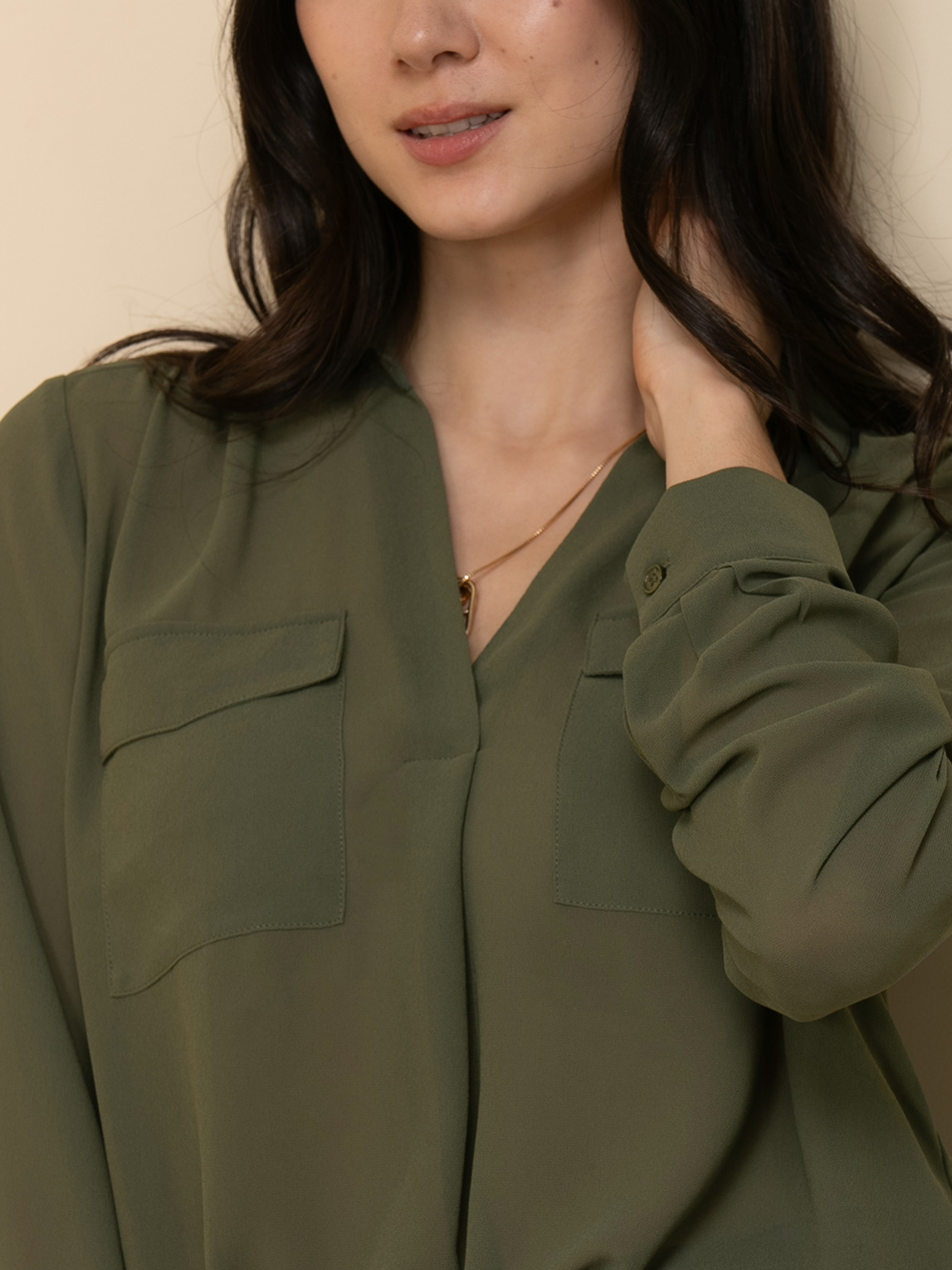Long Sleeve Sheer Utility Blouse