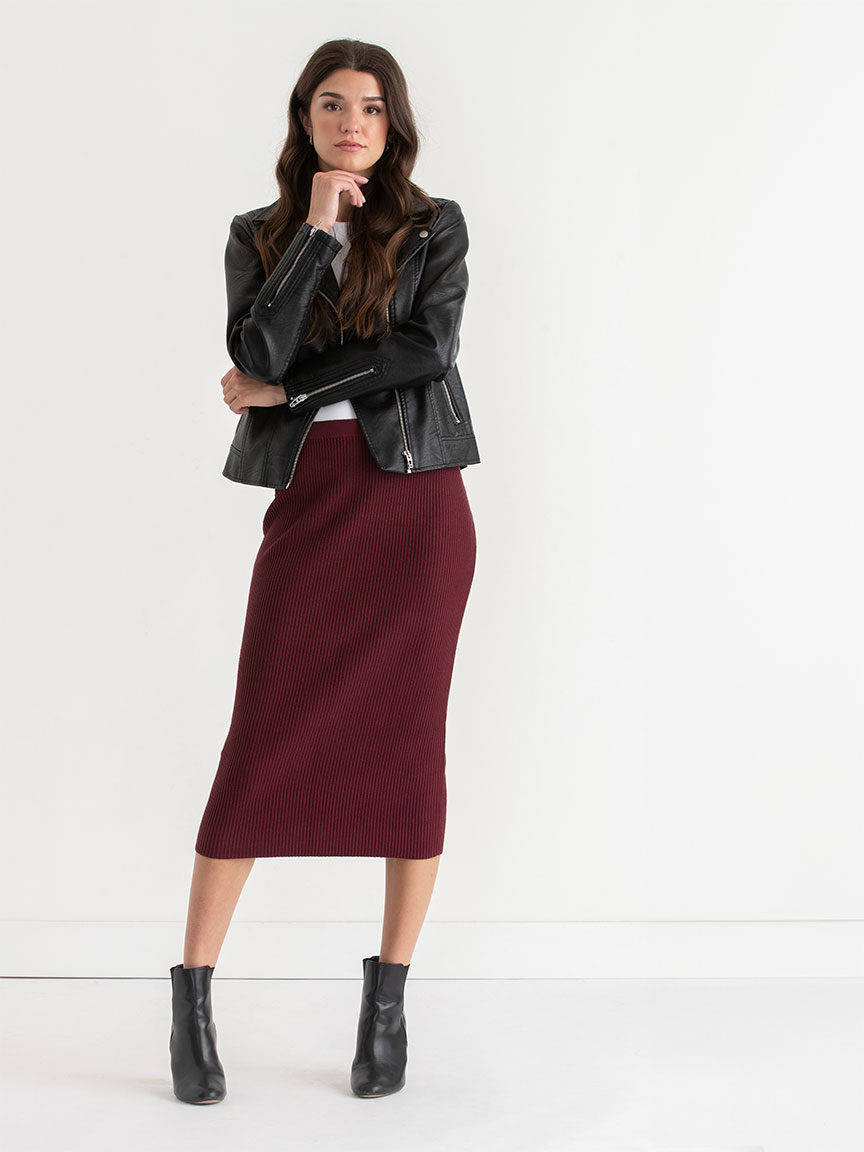 Ribbed Knit Column Midi Skirt