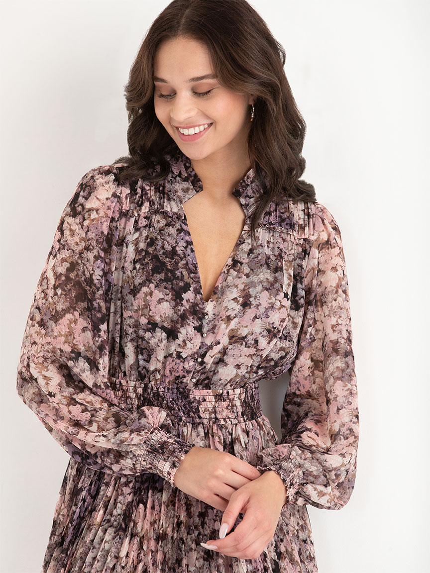 Long Sleeve Pleated Maxi Dress