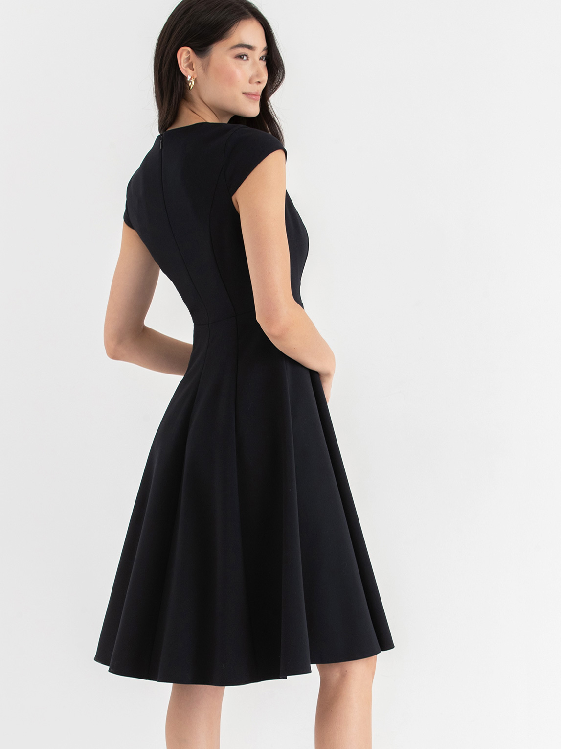 Short Sleeve High Neck Fit & Flare Dress