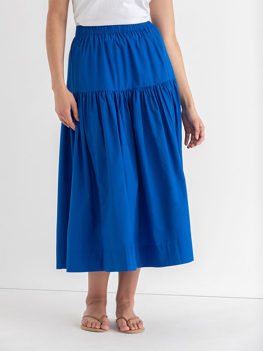 Tiered Poplin Midi Skirt