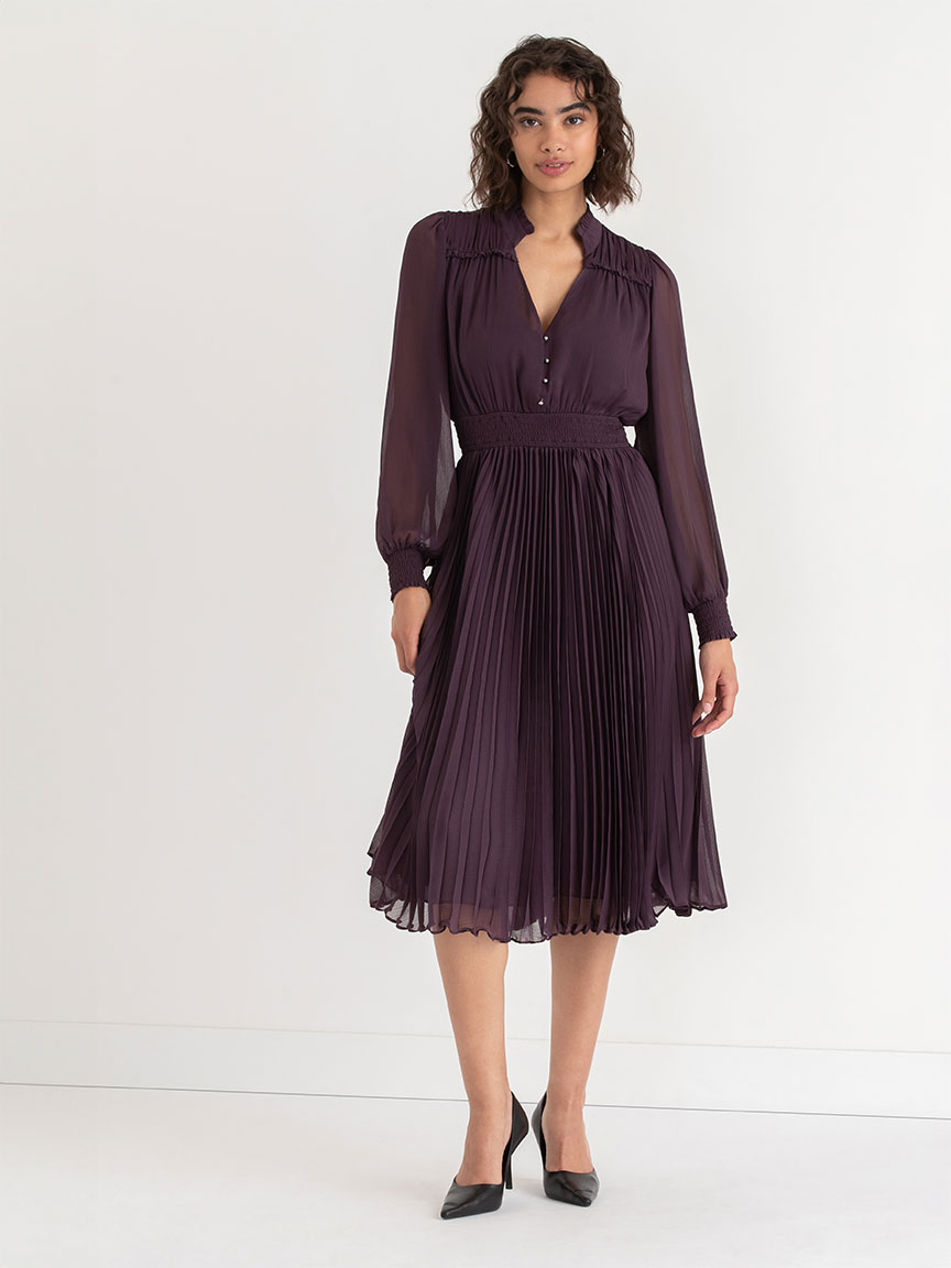 Long Sleeve Pleated Midi Dress