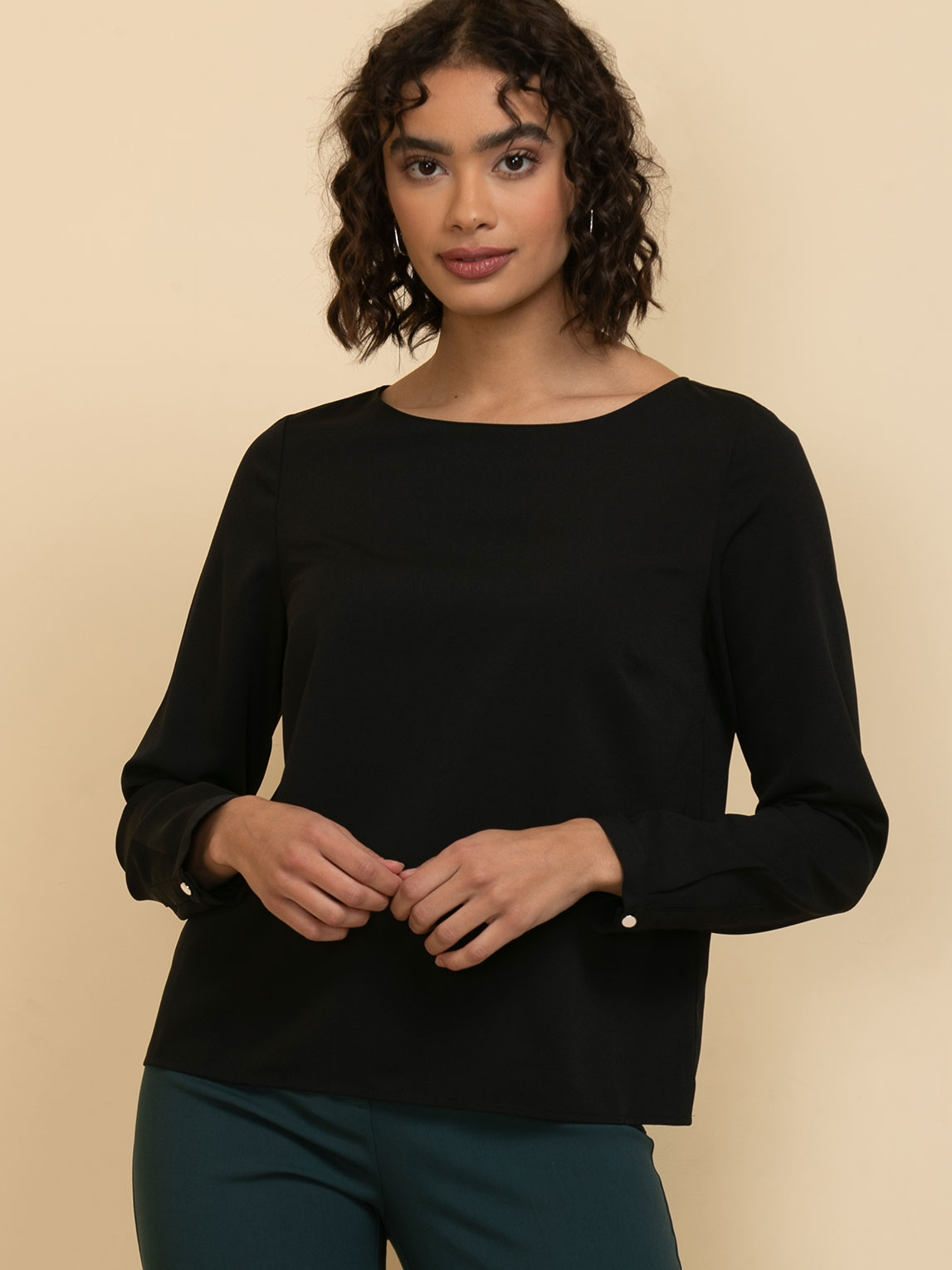 Lydia Long Sleeve Boatneck Button-Back Blouse