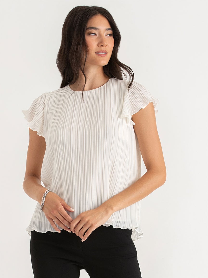 Short Sleeve Pleated Chiffon Blouse