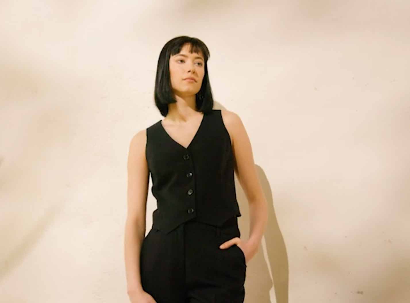 Button Up Fitted Vest in Luxe Tailored