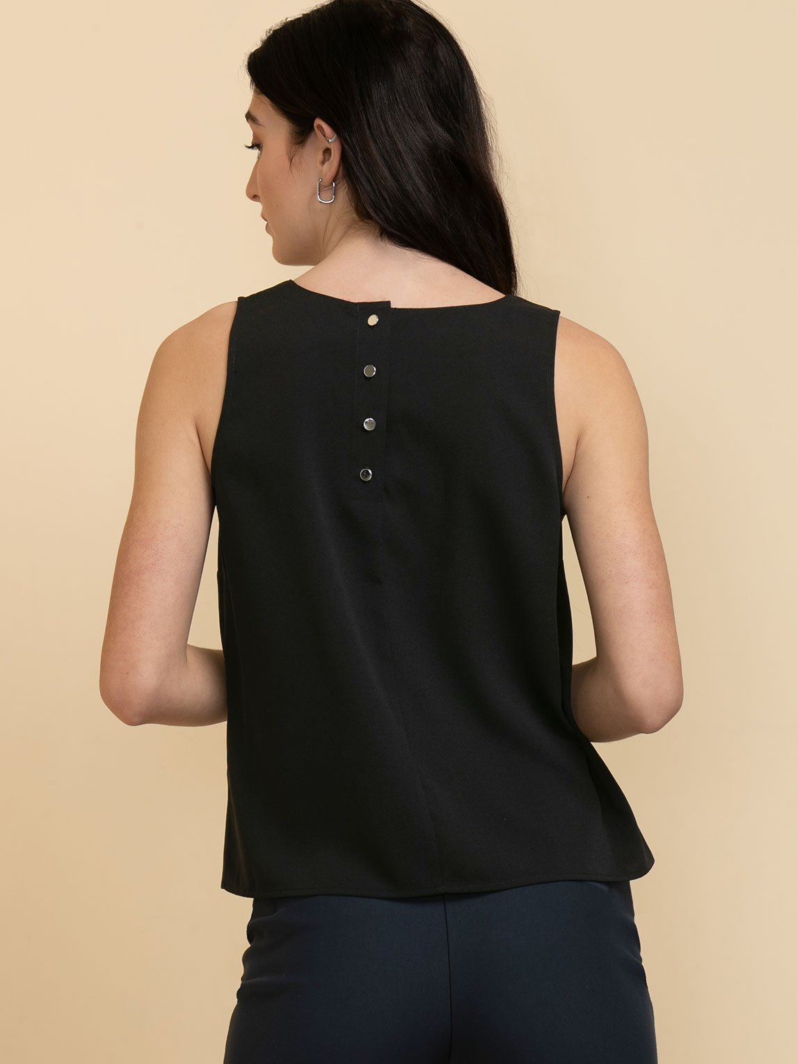 Lydia Sleeveless Scoop Neck Button-Back Blouse