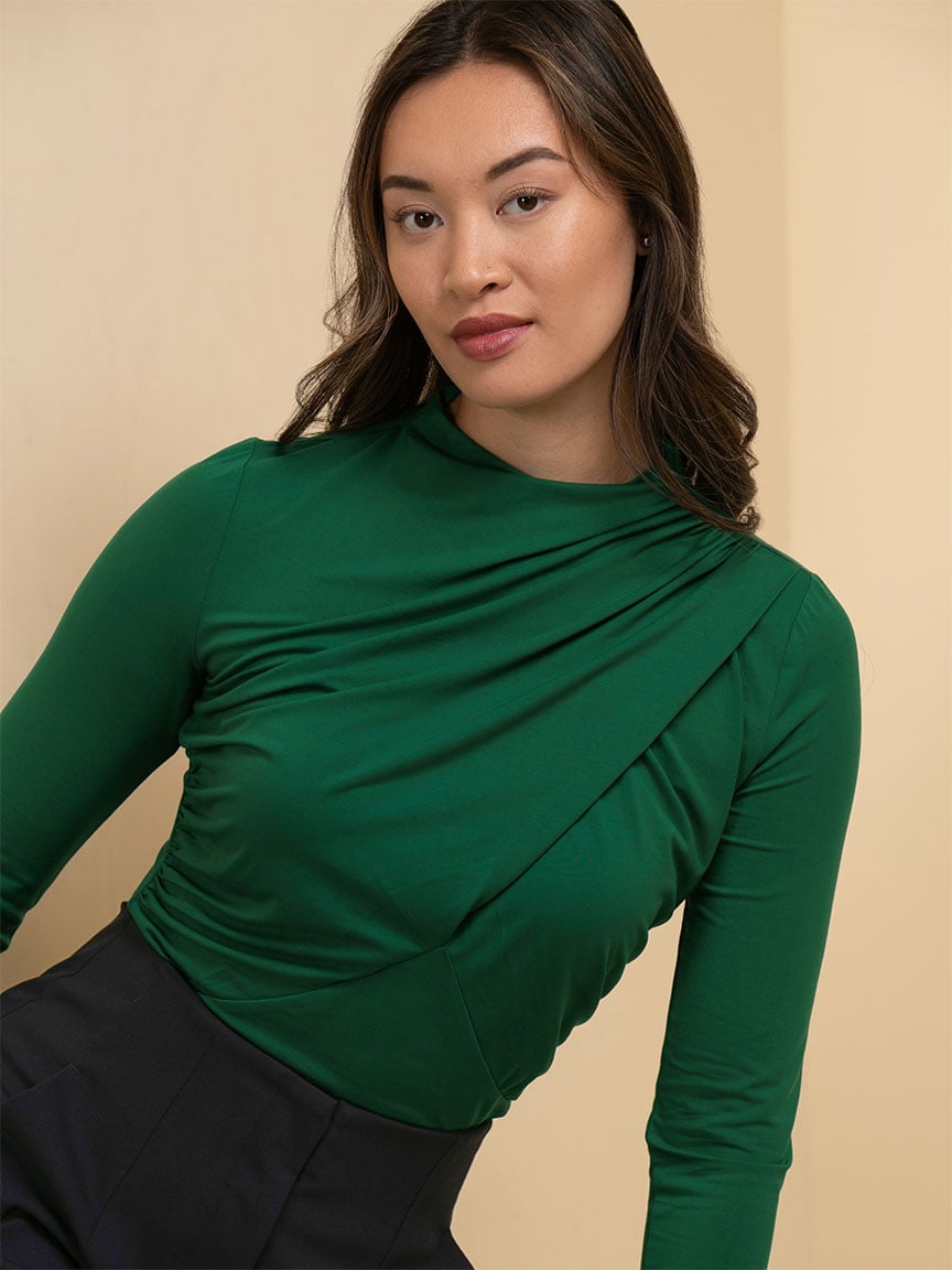 Long Sleeve Mock Neck with Ruching Detail