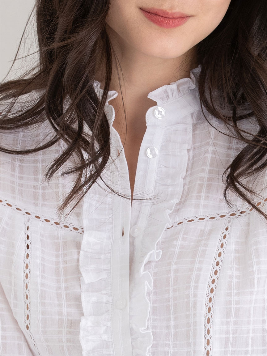 Ruffle Eyelet Long Sleeve Blouse