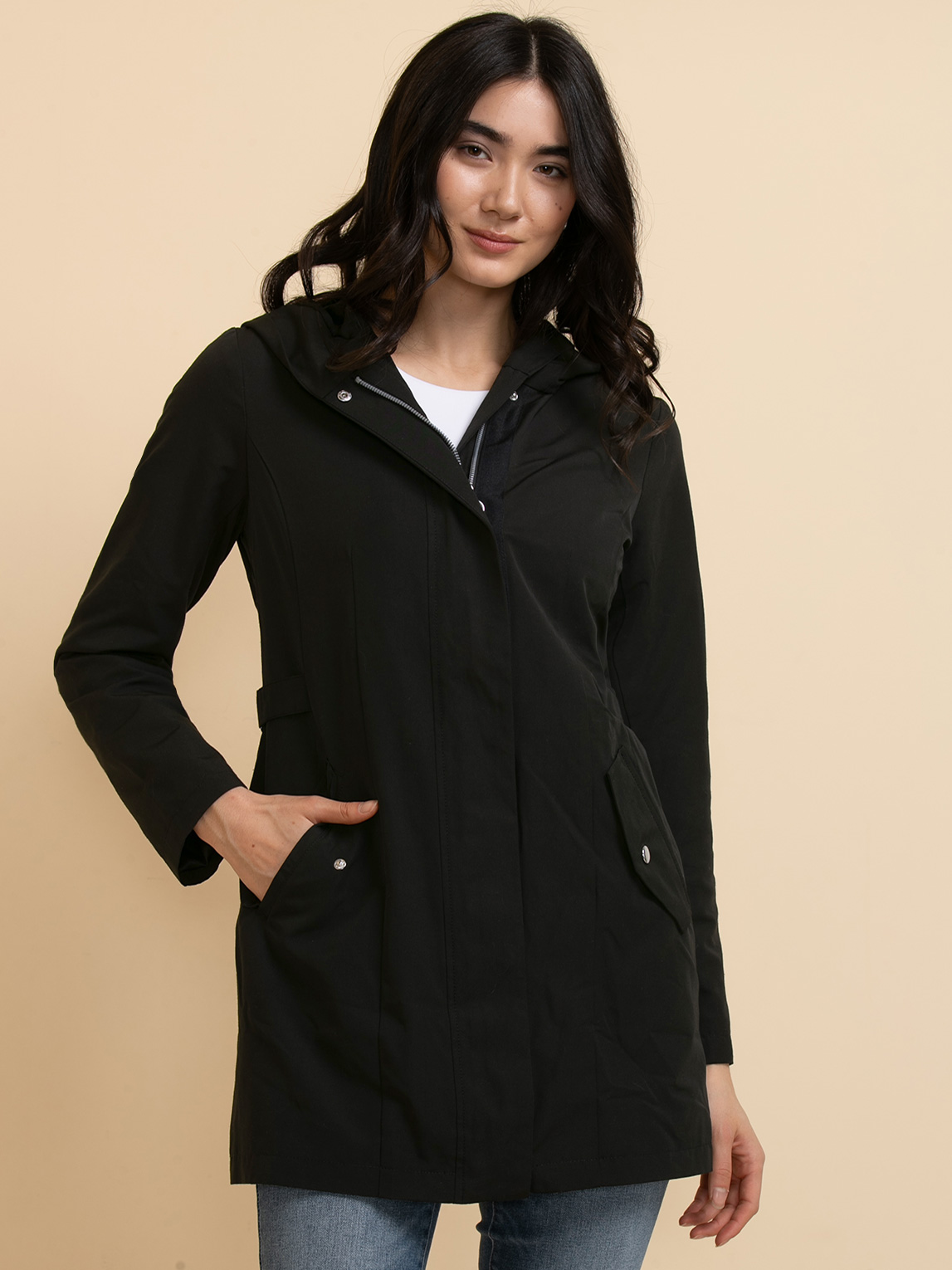 Black Zip Front Hooded Jacket