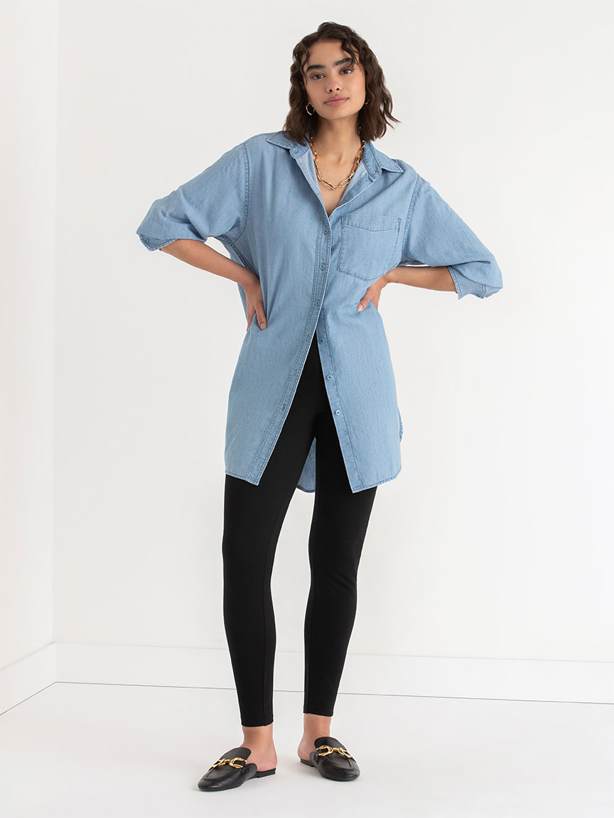 Relaxed Tunic Length Button Up Shirt