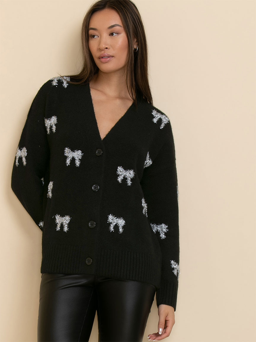 Silver Tinsel Bow Cardigan | Rickis