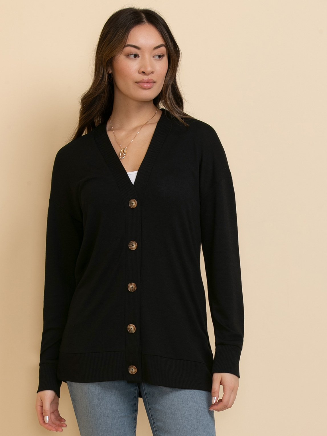 Long Button-Front Cardigan