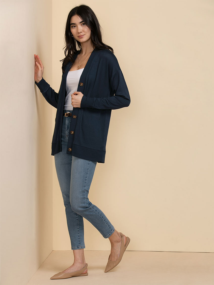 Long Button-Front Cardigan