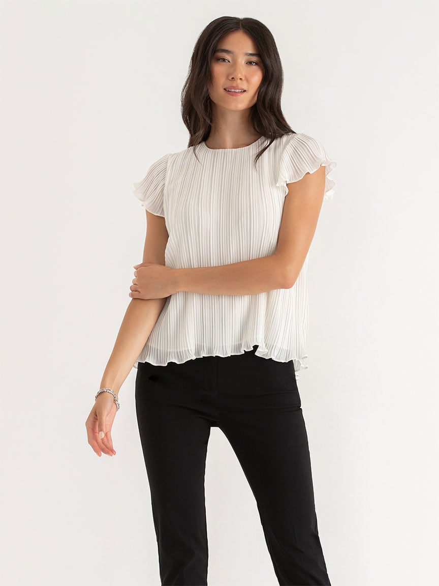 Short Sleeve Pleated Chiffon Blouse