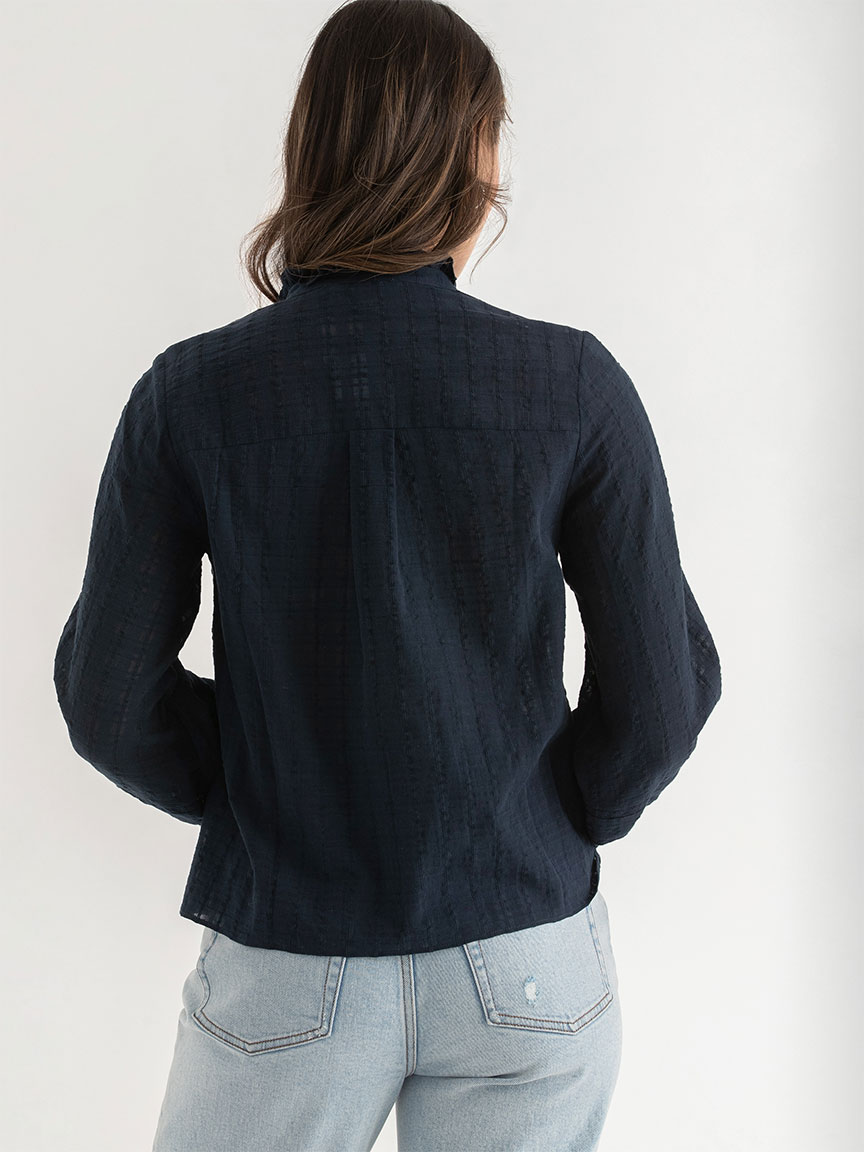 Ruffle Eyelet Long Sleeve Blouse