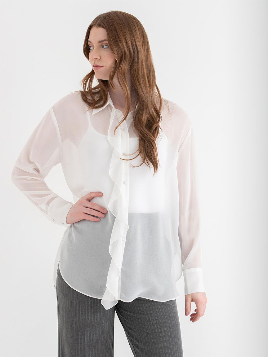 Ruffle Placket Sheer Blouse
