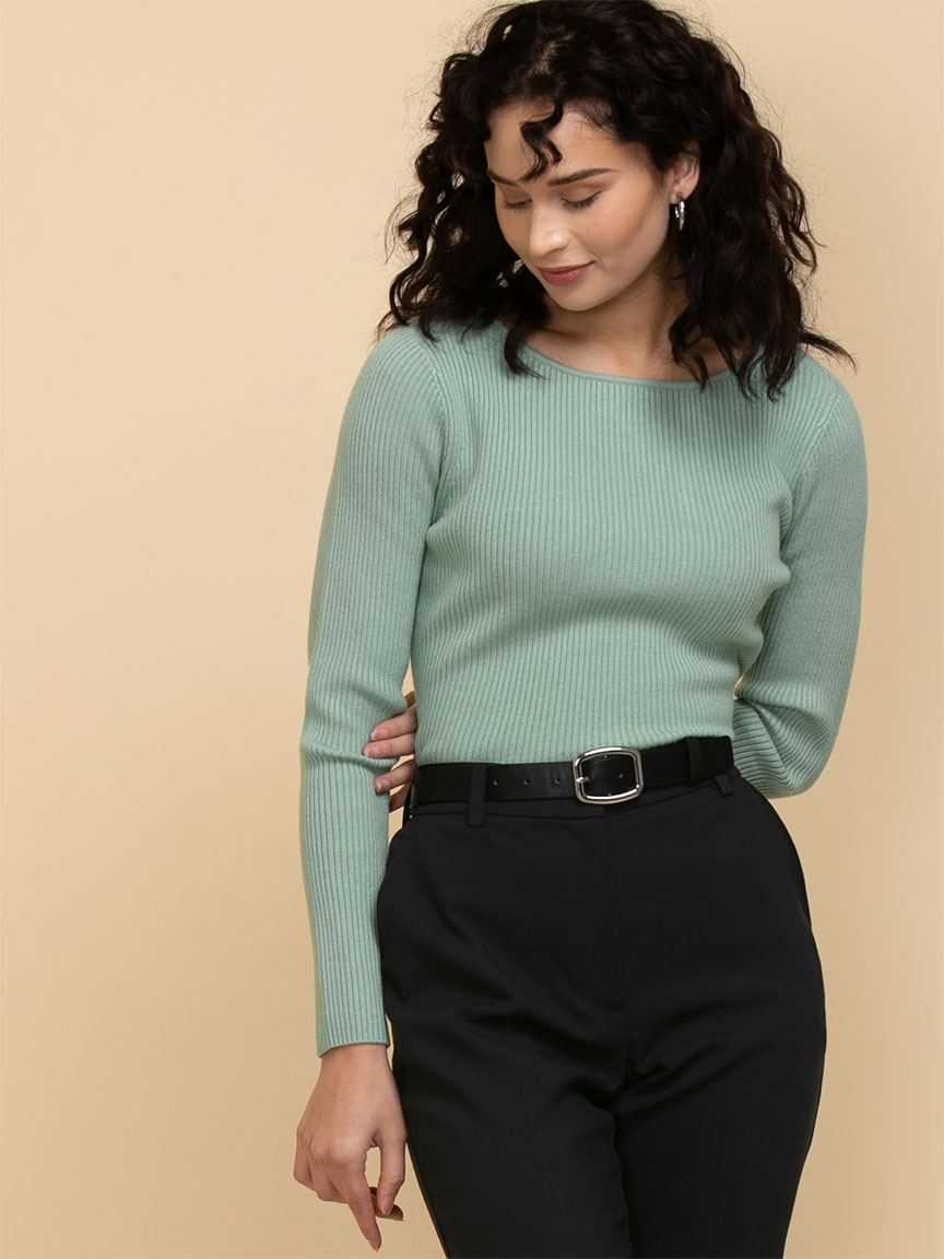 Ribbed Boat Neck Sweater