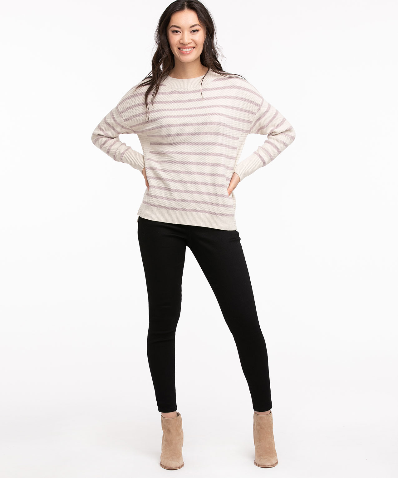 Waffle Knit Side Tab Sweater