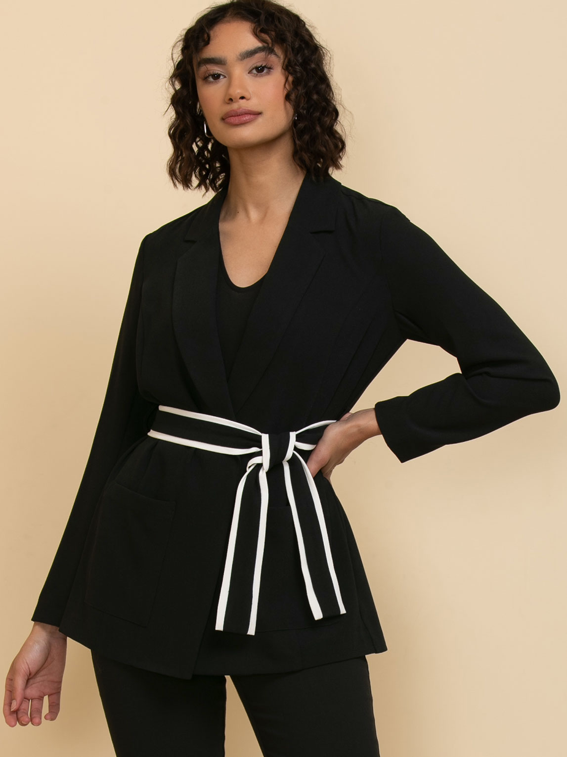 Mid-Length Blazer with Tipped Belt