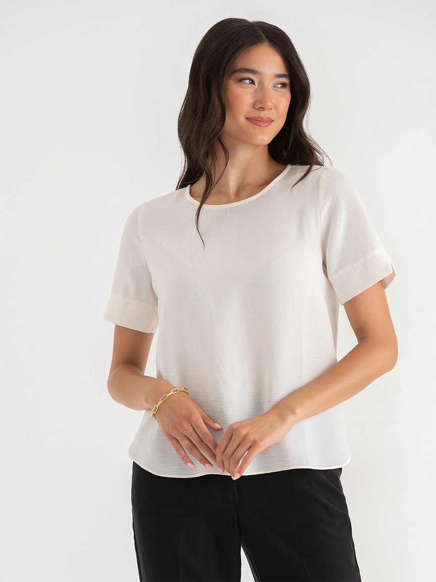 Shailene Textured Short Sleeve Blouse with Key-Hole Back
