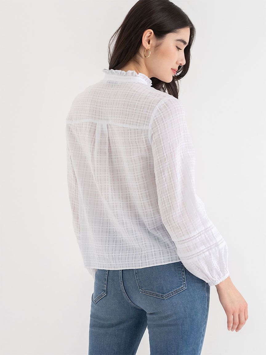 Ruffle Eyelet Long Sleeve Blouse