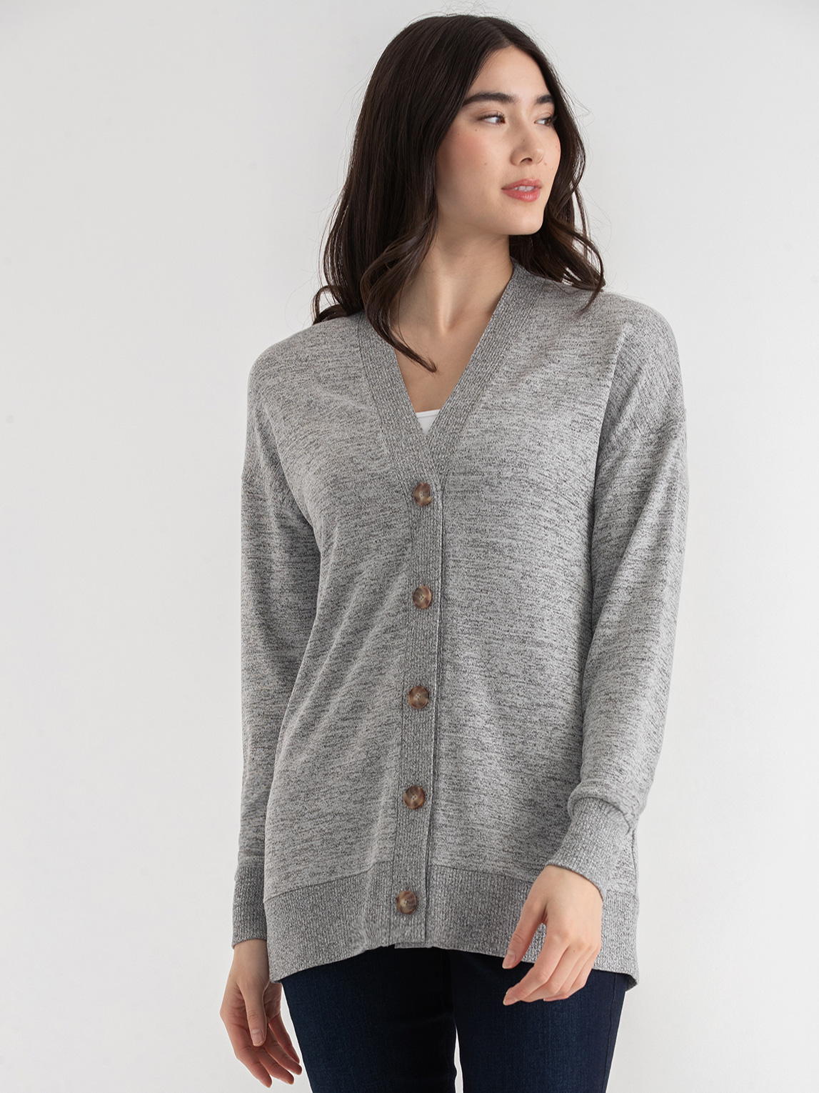 Long Button-Front Cardigan