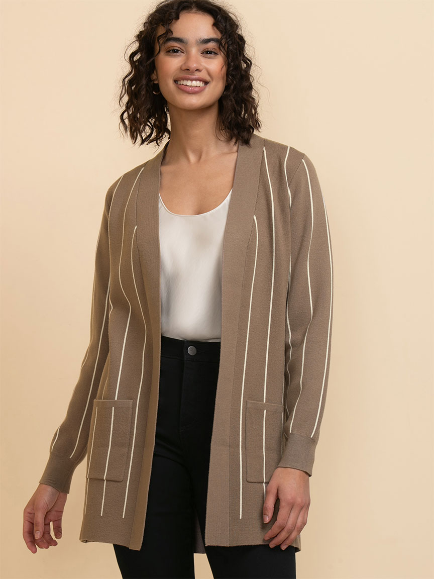 Open Pinstriped Cardigan