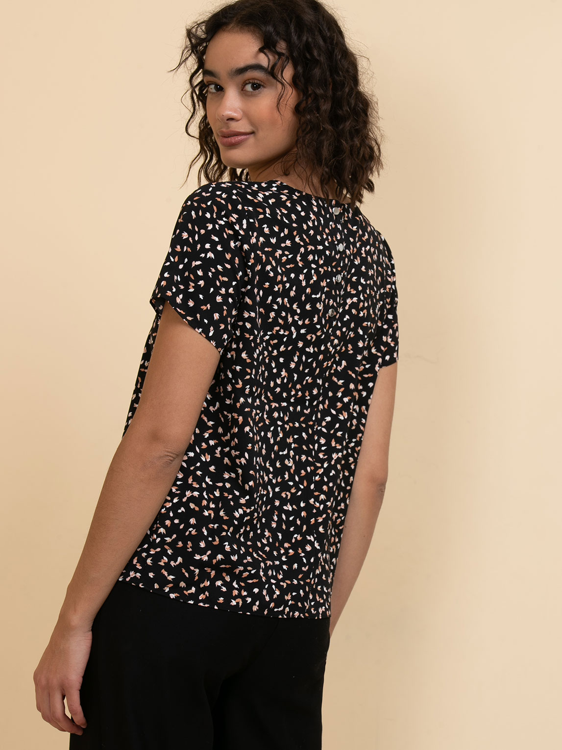 Lydia Short Sleeve Button-Back Blouse