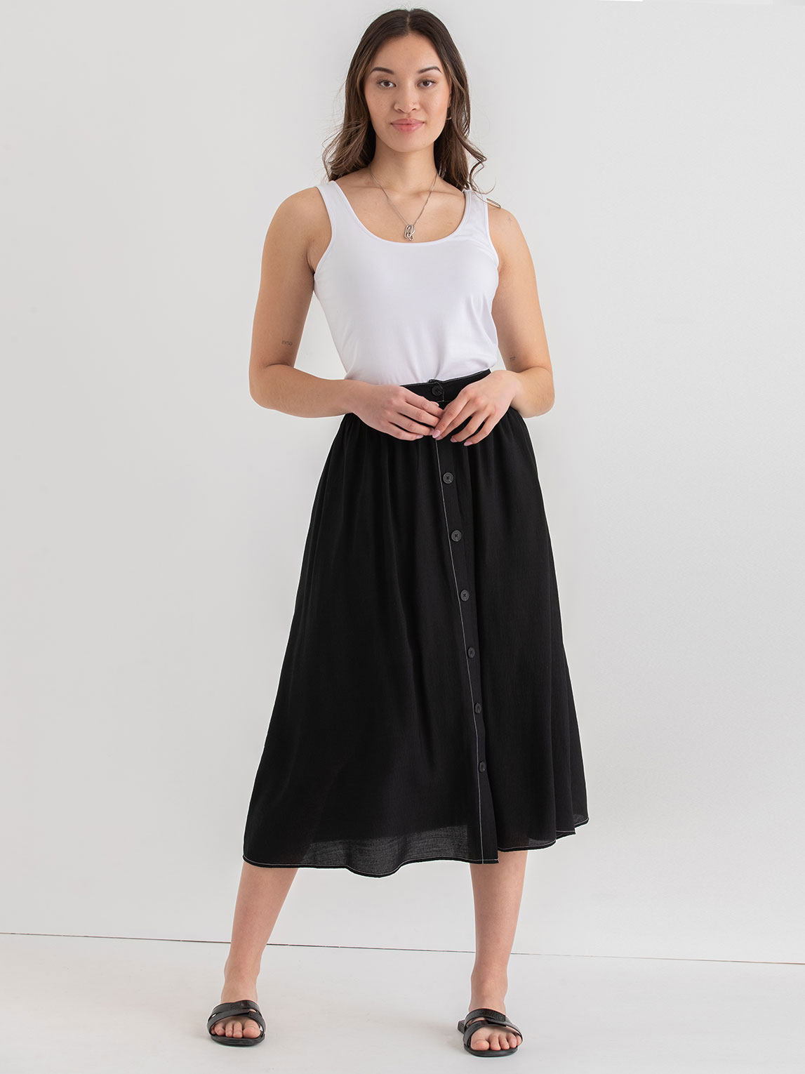 Button Front Midi Skirt