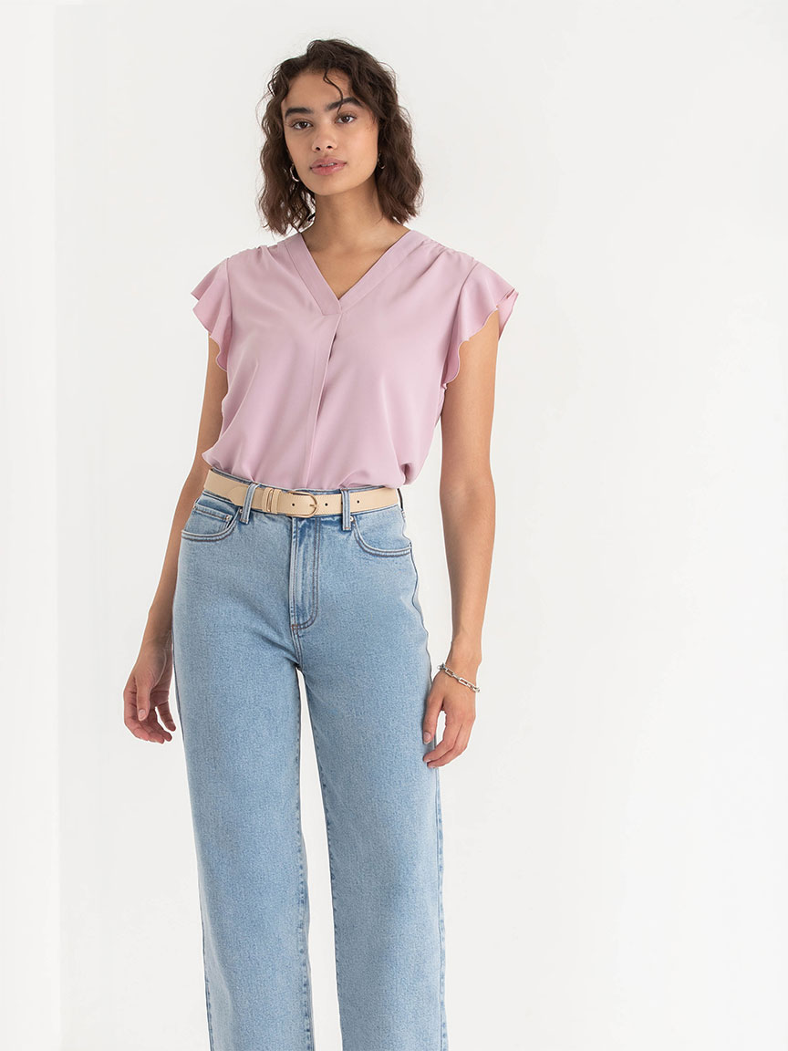 Flutter Sleeve V-Neck Blouse