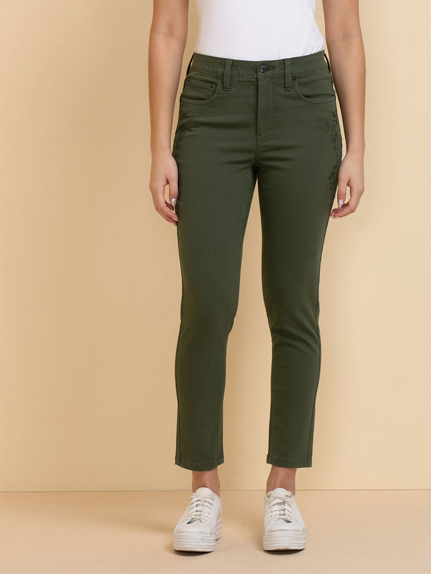 Embroidered Skylar Skinny Ankle Pant