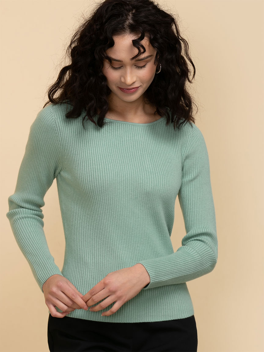 Ribbed Boat Neck Sweater