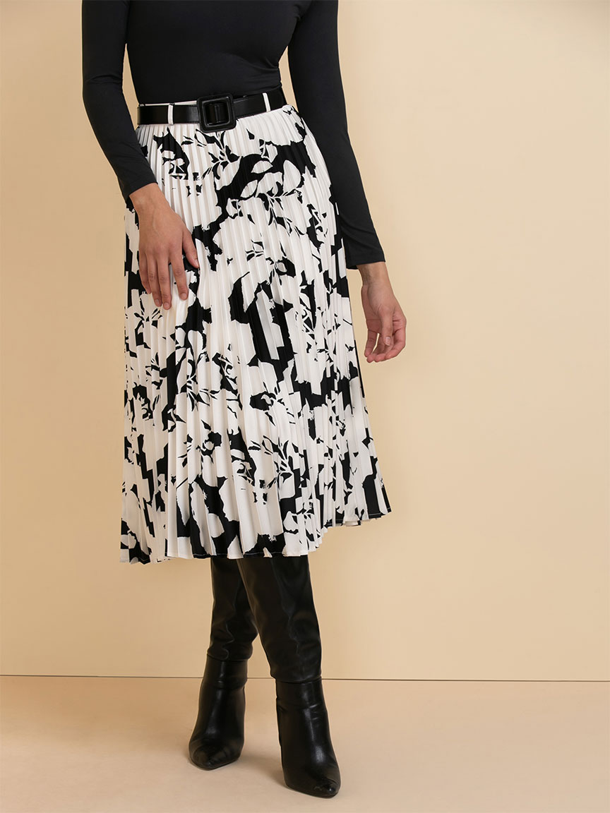 Pleated Midi Skirt with Belt