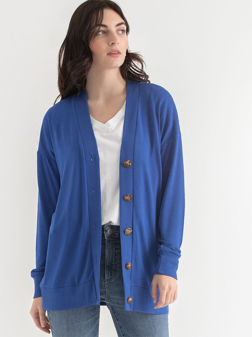 Long Button-Front Cardigan