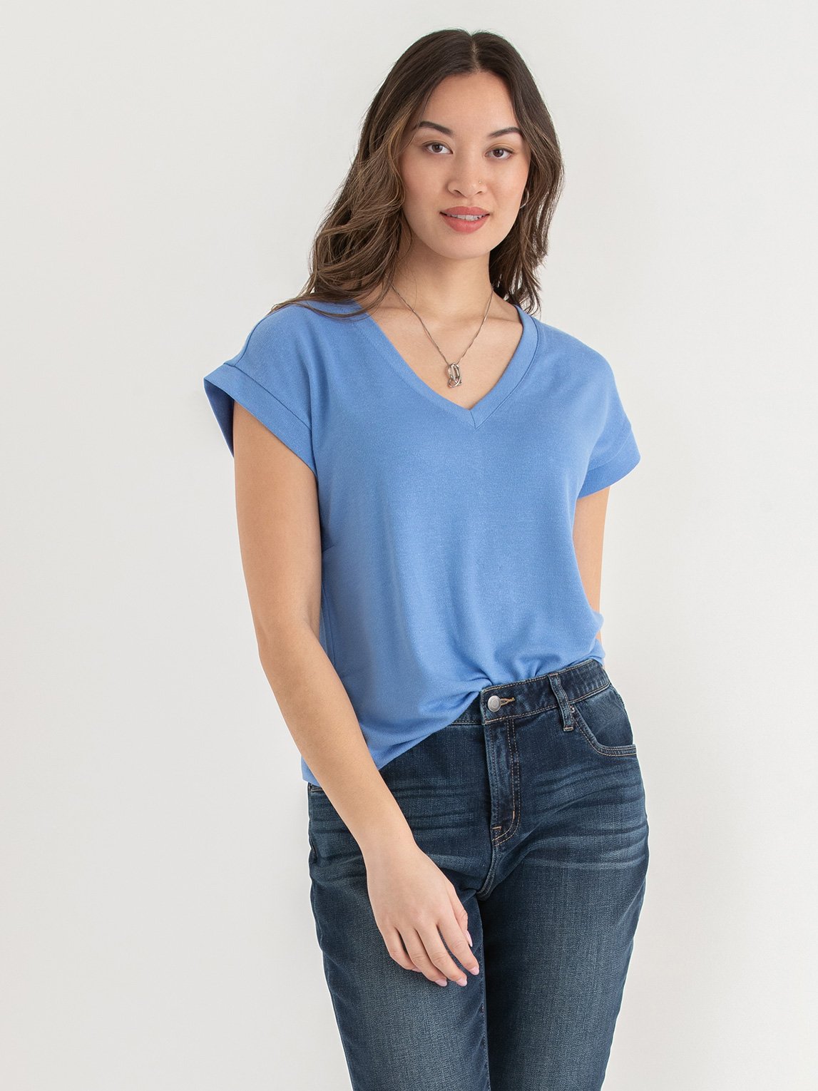 Eco-Friendly Knit V-Neck Hacci Top