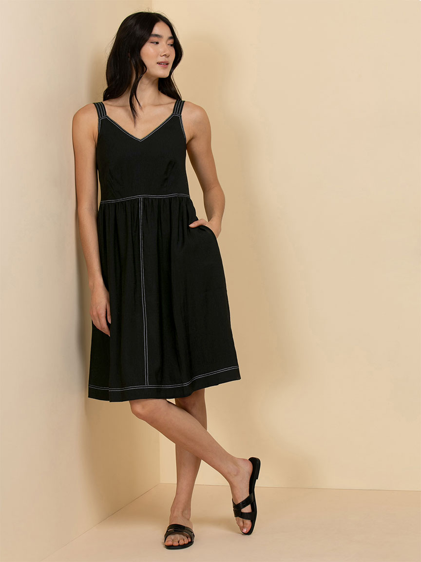 Sleeveless V-Neck Dress with Contrast Stitching