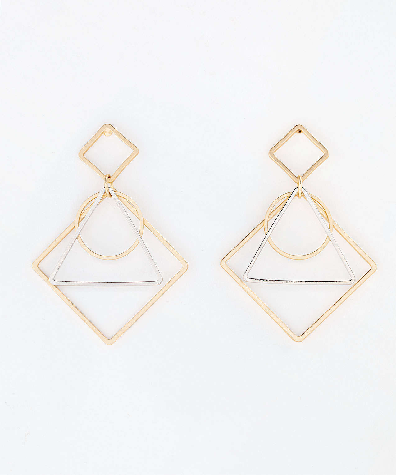 Geometric Mixed Metal Drop Earring