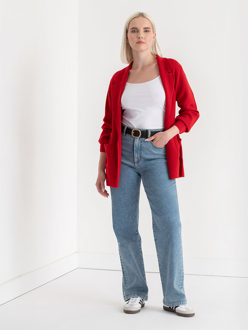 Notched Lapel Blazer Sweater